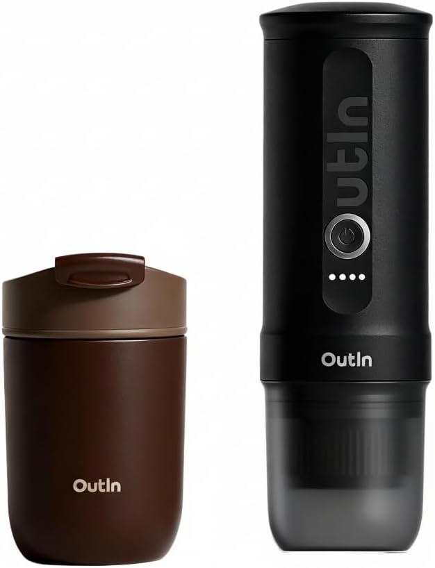 OutIn Nano Máquina de café espresso eléctrica portátil con vaso de viaje