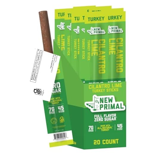 The New Primal Cilantro Lime Turkey Meat Stick, Whole30 Approved, Paleo, Keto, Pantry Staple, Certified Gluten Free, Low Carb, High Protein Snack, Sugar Free, Grass-Fed and Finished, 1 oz, Pack of 20