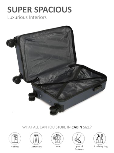 Image of Teakwood Small Size 8 Wheels Trolley Bag, Hard Cabin with Zipper Closure, Adjustable Push Button & Cross Side Strap, Number Lock System 360 Degree (Small, Grey)