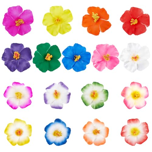 Image of PH PandaHall 17pcs Hawaiian Flower Hair Clips Plumeria Hibiscus Hairclips Rose Hair Barrettes Tropical Flowers Hairclips Boho Artificial Flower Clips for Women Summer Beach Party Vacation, 17 Colors