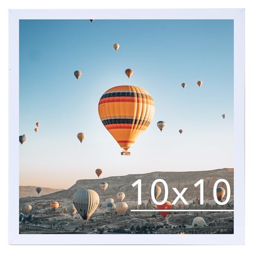 Image of JCJMY 10x10 Picture Frame White for Wall Hanging, Wall Mounting Horizontally or Vertically, 10 x 10 Square Wall Gallery Poster Photo Frame with Durable Shatter Resistant Plexiglass, White