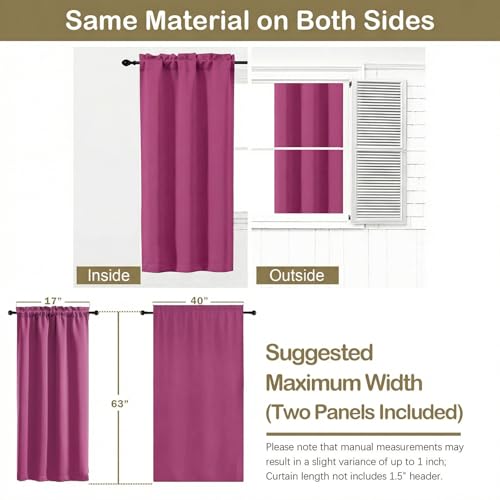 Image of Hot Pink Blackout Curtains for Bedroom 63 Inch Length 2 Panels, Protect Privacy Thermal Insulated Solid Curtains for Living Room, Rod Pocket Window Treatment Blackout Drapes, 2x40Wx63L