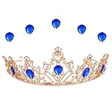 MEZHEN Corona Tiara Nupcial Corona Niña Tiara Novia Corona Cumpleaños Tocados de Novia para Fiestas de Cumpleaños Compromisos Azul