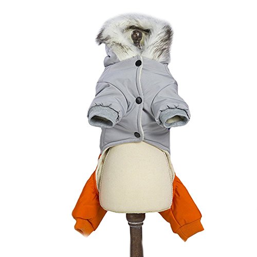 Waterproof Pet Clothes For Dog Winter Warm Dog Jacket Coat Dog Hooded Jumpsuit Snowsuit (L, Grey) #TOP5