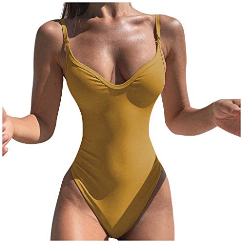 Bikini-Sets Fur Damen, Badeanzug Damen Einfarbiges Neckholder V-Ausschnitt Push Up High Waist Bikini Bauchweg Sexy Bandeau Shape Zierausschnitten Einteilige Cut Out Bademode V Ausschnitt Swimsuit up