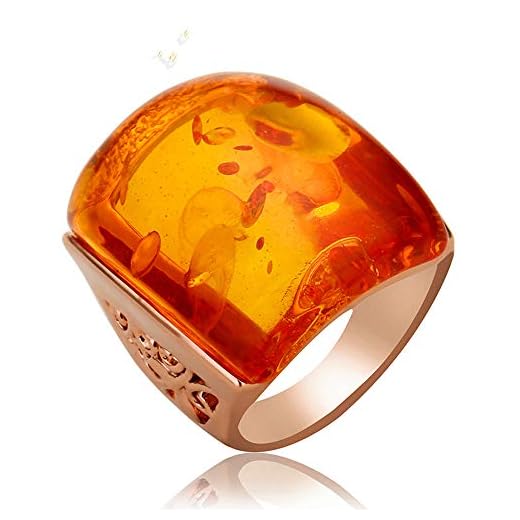 Ajojewel Lindos anéis de resina laranja para mulheres, anel de âmbar simulado, grandes designs, bijuterias, resina,, Resina, Âmbar