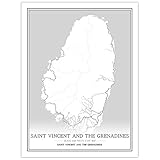 SONG Stampa su Tela Mappa della Città, Saint Vincent And The Grenadines Mappa della Città Pittura Nero Bianco Immagine Senza Cornice, Dipinti Murali con Poster Artistici per Soggiorno E Ca,20 * 30cm