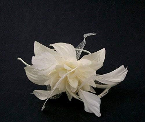 Ivory cream and off white silk flower and feather hair fascinator mounted on a band - Image 3