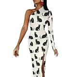 Vestido sexy de media manga con estampado de gatos para mujer, vestido largo ajustado para fiesta de noche, cóctel, Estilo:, M