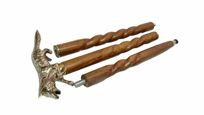 Bastone da passeggio in ottone antico con manico a volpe in stile vintage
