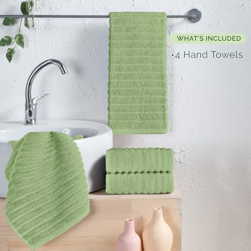 Image of Elegant Comfort Luxury 100% Turkish Cotton Corduroy Ribbed 4 Pack Hand Towel Set 16 x 28 Inch - Absorbent, Super Soft, Quick Dry, Premium Towels for Bathroom, Gym, Spa and Hotel Use, Sage