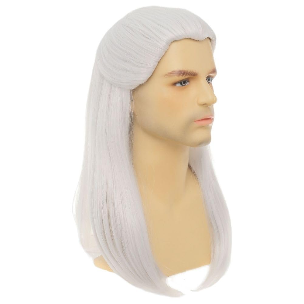 Siudus White Straight Wigs for Men Cosplay Costume Male Wig Long White Straight Anime Hair Wig for Halloween Party Use - Image 2
