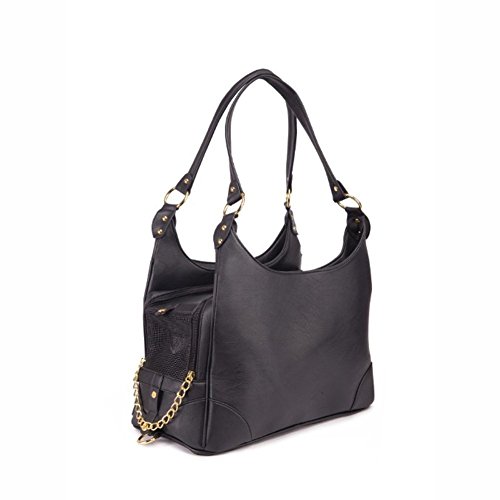 Glield Bolsa de Couro Elegante com Relevo Preta para Cães Pequenos, Gatos, Teddy Poodle Pomeranian 1