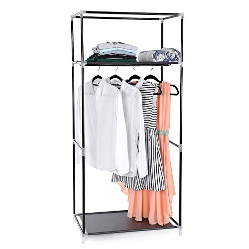 SONGMICS Kleiderschrank, Stoffschrank, Faltschrank mit Kleiderstange, Kleiderständer, Aufbewahrung für Taschen, Spielzeug, Schuhe, Schlafzimmer, Ankleidezimmer, 75 x 45 x 160 cm, schwarz RYG83H