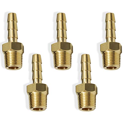 Boeray 5Pcs Hose Barb 3/16" Barb To 1/8" Male Npt Thread Adapter Brass Fitting #TOP7