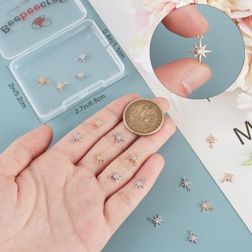 Beebeecraft 1 Box 20Pcs North Star Charms 18K Gold&Platinum Plated Brass Cubic Zirconia Micro Pave Pentagram Pendant Small Stars Charms for Jewelry Making Earrings Bracelets Necklaces DIY Crafts - Image 3