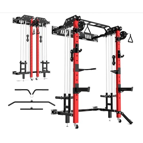 MEGASTAR FITNESS Power Cage, Folding Power Rack, 2000LBS Wall Mounted Squat Rack with Cable Pulley System, Landmine Attachment and Multi-Grip for Home Gym Small Spaces