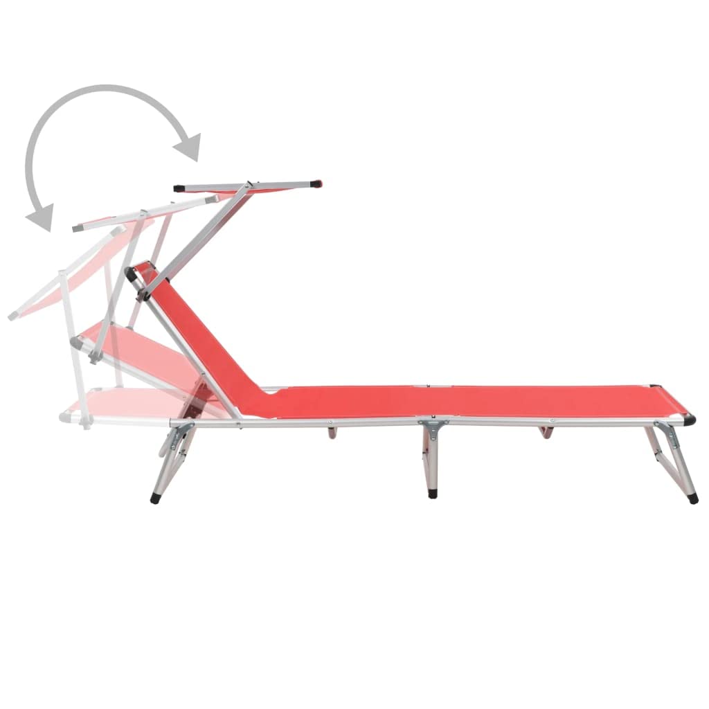 vidaXL Klappbare Sonnenliege mit Dach, Loungebett, Outdoor, Garten, Terrasse, Balkon, Sitzgelegenheit, Chaiselounge, Tagesbett, zusammenklappbar, Aluminium und Textilene, Rot
