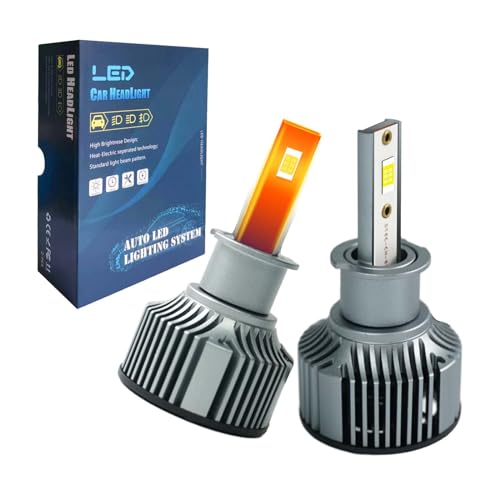 CZJCGD H3 LED Headlight Bulbs, LED Fog Light Bulbs, Halogen Replacement Bulb, 500% Brighter Cool White 6000K Head Light Bulb, IP68 Waterproof Plug and Play Pack of 2 (H3)