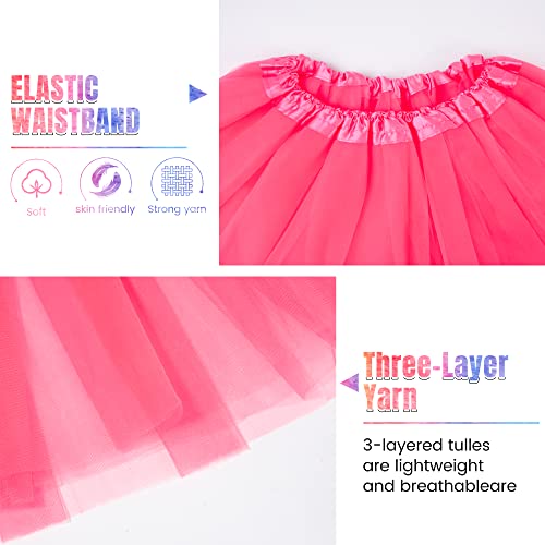 Simplicity Womens Elastic 3 Layered Tulle Tutu Skirt Ruffle Pettiskirt, Hot Pink #TOP2