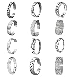 12 Pcs Set Mens Rings Silver, Adjustable Opener Mens Silver Rings Fashion Fidget Ring, Vintage and Versatile Anxiety Ring for Wedding Couple Party Accessories Commemorative Gift