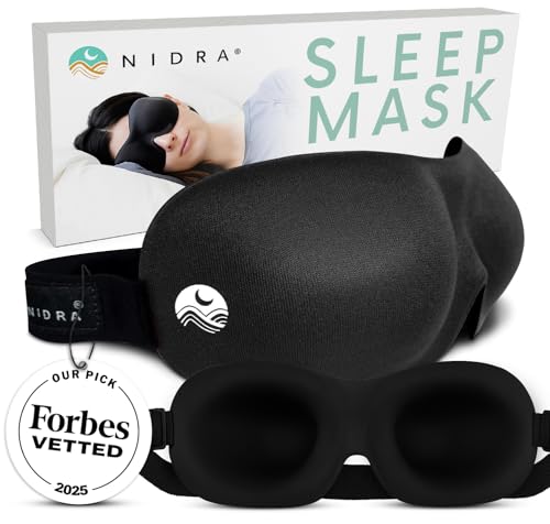 Nidra Contoured Sleep Mask for Side Sleepers – Zero Pressure Fit, Light Blocking Eye Shade for...