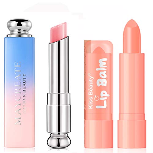 Moisturizing Lip Plumper Lip Balm Long Lasting Nutritious Lip Balm Lips Moisturizer Magic Temperature Color Change Lip Gloss 2pack(Pink)