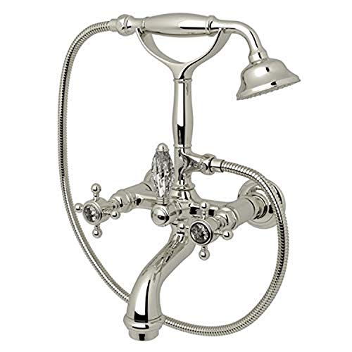 Rohl A2101XCPN Country Bath San Julio Exposed Wall Mounted Tub Shower Mixer with Handshower and Crystal Cross Handles, Polished Nickel