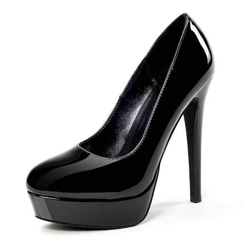 GENSHUO Plataforma Bombas Stilettos Tacones Sexy Bombas Tacones Altos para Mujeres Punta Redonda Fiesta Club Boda Zapatos de Graduación, Todo Negro, 36 EU GENSHUO Plataforma Bombas Stilettos Tacones Sexy Bombas Tacones Altos para Mujeres Punta Redonda Fiesta Club Boda Zapatos de Graduación, Todo Negro, 36 EU