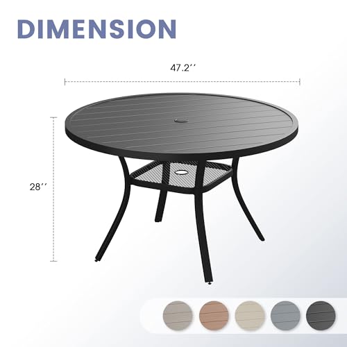 Image of VICLLAX 47.2 inch Round Patio Table, Outdoor Dining Table for 6 with Umbrella Hole for Garden Lawn Deck Backyard, Black