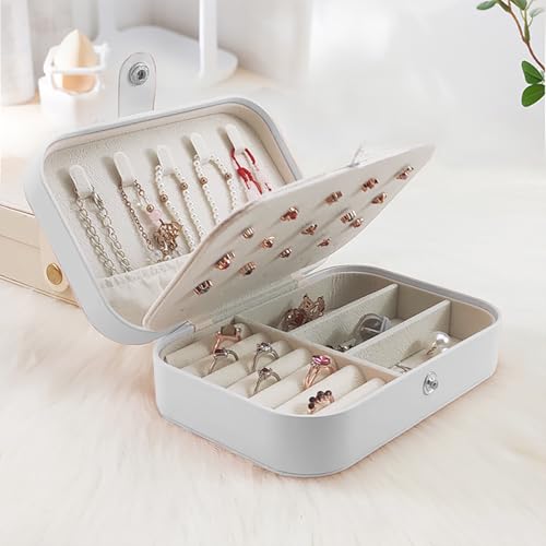 Kzouenzu Boite A Bijoux, Petite Boîte À Bijoux De Voyage, Organisateur De Boîte À Bijoux Portable Pour Colliers, Bagues, Bracelets, Boucles D'oreilles, Idée Cadeau Pour Femmes Et Filles [Blanc] – vue 2