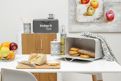 Baroni Home Portapane Con Apertura Frontale E Chiusura Ermetica, Cassetta Pane Anti-Muffa In Metallo 34X19X17 Cm (Grigio Chiaro) - 4