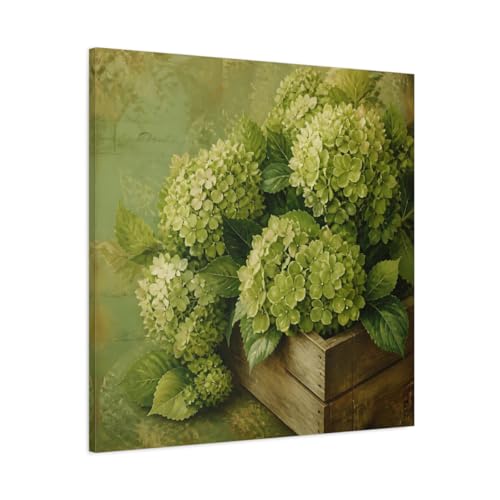 Impression sur toile hortensias verts premium avec châssis de 3 cm
