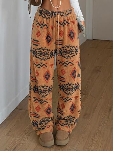 Image of ZAFUL Women's Fuzzy Plush Pajama Pants Wide Leg Pj Bottoms Lounge Pants | Soft Fluffy Sleep Pants Drawstring Elastic Waist Teddy Pjs for Women No Pockets