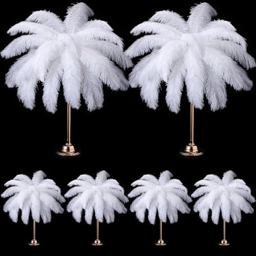 Lyrow 180 Pcs Natural Ostrich Feathers 14-16 Inch Chrismas Tree Decoration Bulk Feathers for Crafts Large Feathers for Wedding Party Centerpieces Flower Arrangement and Home Party Decorations(White)
