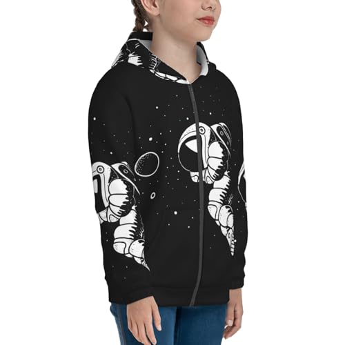 Astronaut Sits on Moon Kid Hoodies Boys Zip Up Sweatshirts Girls Pullover with Pocket4