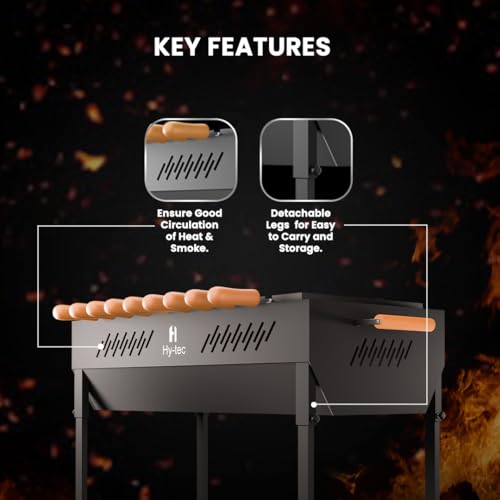 Image of H Hy-tec (Device) Hybb, Backyard Charcoal Grill Barbeque With 7 Skewers & Charcoal Tray (Stellar Black), Free Standing
