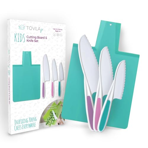 TOVLA JR. Premium Montessori Kid-Safe Knife & Cutting Board Set – Real Kitchen Tools for Toddlers & Young Kids Learning to Cook, Safe & Easy for Begin...
