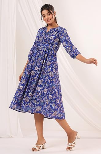 Image of Janasya Women's Georgette Floral Printed Flared Dress