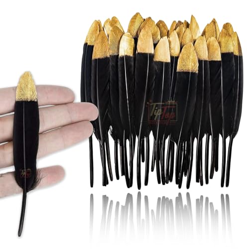 Image of Premium Gold Dipped Small Goose Feathers Quills (10 Pieces) (4-5 inch) (Black Gold)