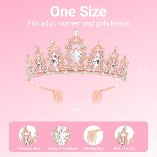Birthday Tiara and Crown with Sash, Birthday Tiara for Women Party (Rose)