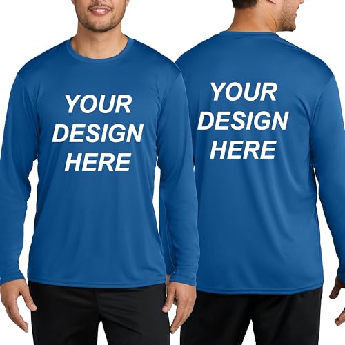 Custom Mens Long Sleeve T-Shirt, Dry-fit CustomTee. Design Your Shirt Long Sleeve, Moisture Wicking UPF Sun Protection Shirts.