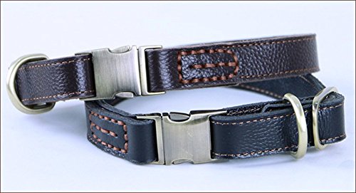 Vivi Bear Adjustable Durable And Comfortable Padded Finest Genuine Leather Dogs Collar, Adjustable From 11.8 Inch To 17 Inch, 0.8 Inch Wide Brown And Black (Black). #TOP1