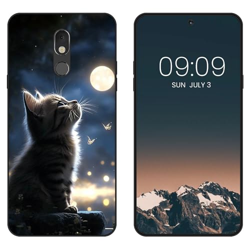 WUACYEAMING für LG Stylo 5 Hülle,Mode Schutzhülle Schwarz Handyhülle mit Aesthetic Muster Weich Silikon Dünn TPU Stoßfeste Kratzfest Schutzhülle Cover-Der Mond & die Katze