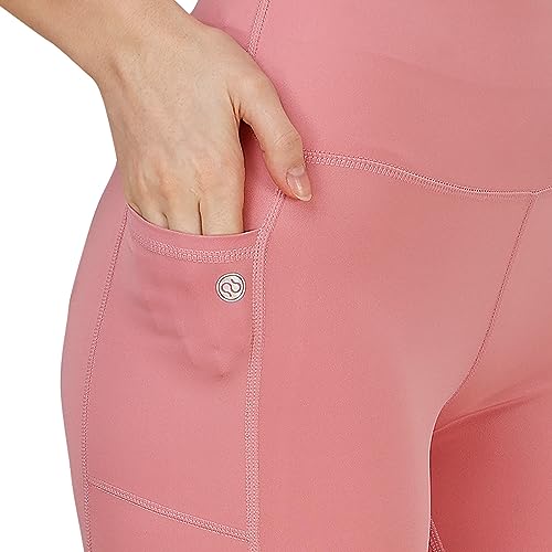 Image of SOIE Women Polyester Blend Sports Shorts High Waist Knee Length with Side Pocket Quick Dry Squat Proof Athleisure Shorts for Workout