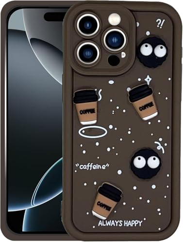 Image of GoldKart Back Case Cover Compatible for iPhone 16 Pro | Cute Fun Cartoon 3D Ball Coffee Silicone Case | Full Body Protection Back Cover for iPhone 16 Pro - Brown