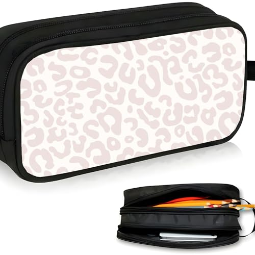 Image of WOBAGMEN Double Layer Pencil Case with Handle Large Pencil Bag Cute Print Pencil Pouch for Boys Girls (Silver Leopard)