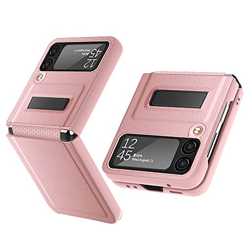 Coque en cuir de luxe style litchi rose pour Samsung Z Flip 3 avec protection charnière et support