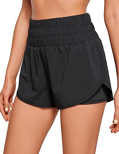 CRZ YOGA 2 in 1 High Waisted Running Shorts for Women 3" - Breathable Athletic Tennis Gym Workout Shorts with Pocket Black Medium