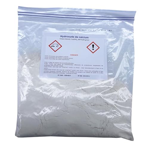Un sacchetto da 100 a 1000 g di calce spenta per ottenere da 10 a 100 l di acqua di calce reattiva per laboratori, linimenti e cosmetici, intonaci, giardinaggio, agricoltura e disinfezione dei pollai.